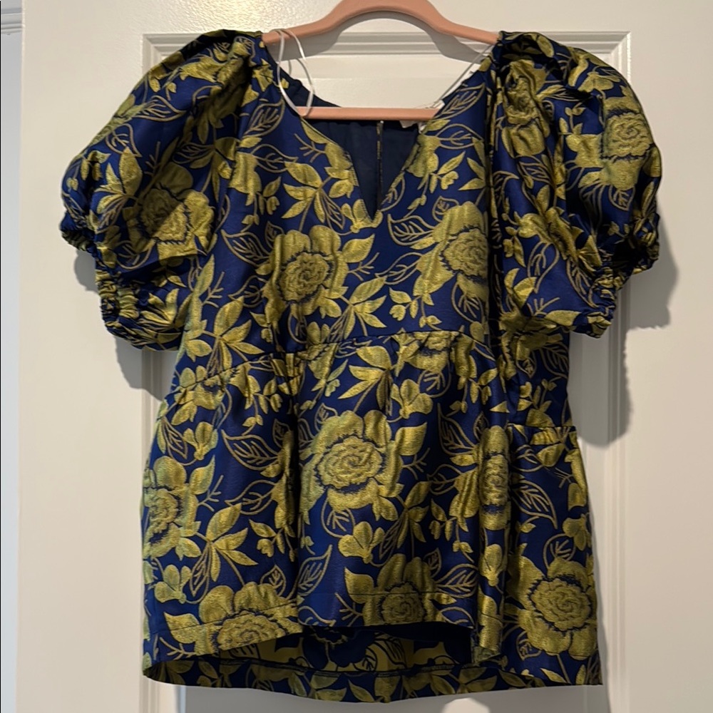 Umgee Navy and Olive Floral Blouse